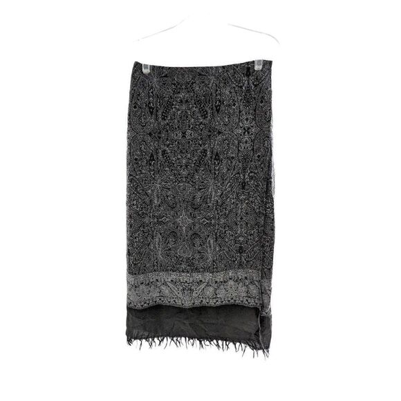 Dana Buchman Women Black Paisley Print Wool True Wrap Skirt Size 12 - Picture 2 of 9